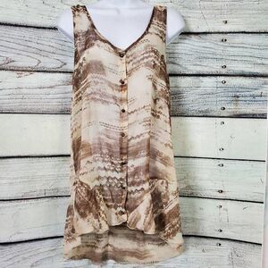 Maurices Large Brown Beige Abstract Print Button Front Tank Top